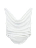 Yipinpay 2023 Pink Crop Top Women Ruched Tank Tops Y2k Streetwear Sleeveless Sexy Tops Woman Fashion Asymmetric Summer White Top