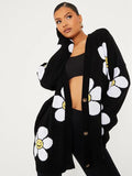 Yipinpay Women Y2K Grunge Vintage V-neck Ribbed Trim Sweaters Jacket Heart/Flower Print Button-down Cardigan Fall Streetwear