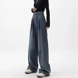 Yipinpay Autumn Korean Fashion Streetwear High Waist Baggy Jeans Women Straight Thin Drape All-Match Wide-Leg Pants Jeans Femme