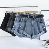 Yipinpay High Waist Retro Wide Leg Denim Shorts Women 2023 Summer New Loose Curling Short Feminino