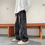 Yipinpay Mens Corduroy Pants Loose Casual Wide Leg Sweatpants for Women Vintage Distressed Printed Straight  Trousers Fashion Streetwear