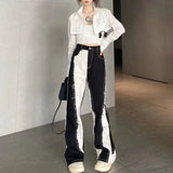 Yipinpay Retro Fashion Y2k Streetwear Black And White Color Contrast High Waist Baggy Jeans Femme Straight Wide Leg Pants Women