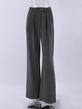 Yipinpay Gray High Waist Pants Pleated Elegant Women Wide Leg Pants Office Ladies Classic Work Floor-Length Pants Summer 2023