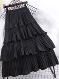 yipinpay 2023 New Fashion High Waist Long Midi Skirt Women Plain Edible Tree Fungus Chic Pleated Skirts Korean Cute White Skirt