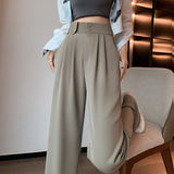 Yipinpay 2023 New Stylish Women Baggy Pants Sashes Casual Loose Elegant Office Ladies Wide Leg Pants Korean Chic White Trousers