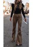 Yipinpay High Waist Corduroy Long Flared Pants Women Casual Street Wear Solid Color Button Bell Bottom Trousers Female Bottoms 920