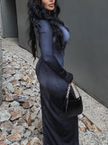 Yipinpay Fashion Women Long Dress Long Sleeve Body Print Slim Fit Dress For Party Cocktail Evening Club Streetwear S M L