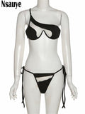 yipinpay 2023 New Women Sexy Bikini Black Swimsuit Two Piece Swimwear Mesh Summer Beach Bikini Set Fashion Lace Up Swimming Suit