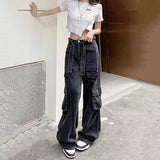 Yipinpay Cargo Pants Low Waist Vintage Loose Streetwear Baggy Jeans Women Oversized High Street Sexy Y2K Straight Trousers Woman