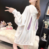 Yipinpay Sweet Women Hoodies Fashion Cute Rabbit Ears Hooded Pullovers Lantern Sleeve Loose Baggy Female Tops Plus Size 2023 HOT