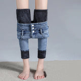 Yipinpay Leggings Jeans Women Velvet Thicken Warm Pencil Pants Casual High Waist Female Korean Thermal Straight Skinny Denim Trousers