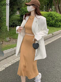 Yipinpay Autumn 2023 New Women's Skirt Suit Vintage Sexy Elegant Fashion Short Long-sleeved T-shirt Top and Midi Skirt 2-piece Set