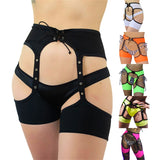 Yipinpay Women's Garter Belt Patchwork Hollow-Out Tie-Up Open Crotch Garter Sexy Lingerie High Thigh Bands Y2K Streetwear