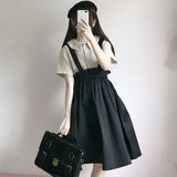 Yipinpay New Spring Autumn Women Skirt Casual Sweet A-line Long Skirts Solid Simplicity Strap Skirt Female Japan Style