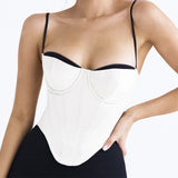 Yipinpay Thick Satin Bustier Corset Crop Top with Chest Pads Spaghetti Strap White Bodycon Top Summer Women Tops with Fishbone