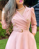 Yipinpay Sleeve Double Breasted Belted Blazer Dress dresses for women 2023 elegant high quality A Line Midi Plain