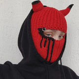 Yipinpay Unisex Knit Hat Halloween Devil Horn 1 Hole Balaclava Y2K Vintage Gothic Winter Warm Wind Proof Beanie Cap