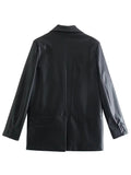 Yipinpay 2023 Black Faux Leather Blazer Women Masculine Women's Blazer Set Office Casual Blazer Woman Fall Long Sleeve Female Jacket
