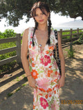 Yipinpay MO Elegant V-neck Slip Floral Print Satin Maxi Dress For Women Summer Backless Lace Bodycon 2023 Beach Party Vestidos