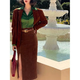 Yipinpay Women's Skirt Side Slit Midi Skirts A-line Hight Waist Sashes Elegant Korean Fashion Corduroy Black Skirt Faldas Largas