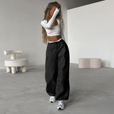 yipinpay Leg Pants Y2k Baggy Pants Women Cargo Pants Drawstring Joggers Streetwear Outfits Summer Solid Casual High Waisted Trousers