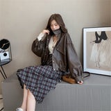 Yipinpay Autumn Winter Faux Leather Jacket Women Oversize PU Leather Coat Loose Casual Streetwear Female Jacket