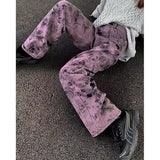 Yipinpay Purple Tie-Dye Jeans Women Spring And Autumn Fashion Street Personality Loose Drape Straight Denim Trousers Woman