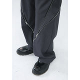 Yipinpay Men's Trousers New Zipper Slit Straight Tube Casual Pants 2023 Stylish Male Wide Leg Pants Fashion Solid Color Casual Style