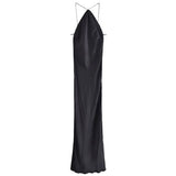 Yipinpay Black Long Dress Women Satin Backless Dress Woman Beaded Halter Evening Party Dresses For Women 2023 Sexy Summer Dresses