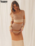 yipinpay Women Sexy Beach Evening Party Knitted Off Shoulder Long Sleeve Bodycon Long Dresses Casual 2023 Summer Y2K Maxi Dress