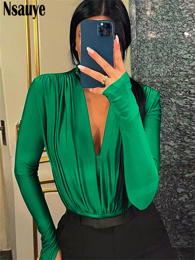 yipinpay Sexy Club Long Sleeve Skinny Women Elegant Low Cut Bodysuit One Pieces High Waist Y2K Rompers Body Tops Outfits 2023