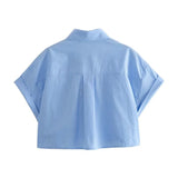Yipinpay Black Crop Top Women Short Sleeve Cropped Shirt Woman Fashion Loose Summer Blouses For Women 2023 Collared Button Up Shirt