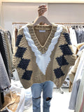Yipinpay Para Mujer Autumn Hit Color V Neck Twist Sweater Vest Women Casual Retro Fashion Argyle Sleeveless Knitted Top Crop