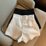 Yipinpay White Tailored Trousers Short Hot Casual High Waist Black Shorts Pants Women Wide Leg Bottom Y2K Streetwear Ropa Mujer