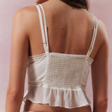 Yipinpay Women’s Y2K Vintage Summer Sheer Mesh Cami Tops Lace Trim Adjustable Strap See Through V Neck Elastic Back Crop Tops