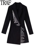 Yipinpay Black Rhinestone Jumpsuit Women Short Blazer Playsuit Long Sleeve Party Elegant Woman Jumpsuit 2023 Winter Rompers Playsuit