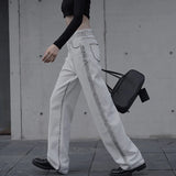 Yipinpay Waist Baggy Jeans for Women 2023 Fashion Straight Wide Leg Pants Black Side White Denim Trousers Y2k Streetwear Female