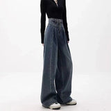 Yipinpay Autumn Korean Fashion Streetwear High Waist Baggy Jeans Women Straight Thin Drape All-Match Wide-Leg Pants Jeans Femme