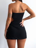 Yipinpay Fashion Women Off-Shoulder Dress Summer Bandage Cutout Sleeveless Slit Party Dress Beach Streetwear Hot Sale S M L