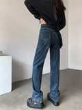 Yipinpay Winter Velvet Thickened Jeans Women's High Waist Straight Wide Leg Trousers