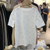 Yipinpay 2023 Summer Women T-shirt Casual Loose Diamond Cotton Half Sleeve Tshirt Big Female Basic Tops Tees Heavy Industry 4XL