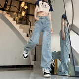 Yipinpay Jeans Y2k Women Korean Style 2023 Summer Straight Wide Leg Pants High Waist Woman Loose Denim Trousers 90s Vintage Clothes