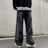 Yipinpay Y2k Black Baggy Jeans Men Women Fashion Harajuku High Waist Printed Denim Trouser Female Hip Hop Streetwear Wide Leg Pants