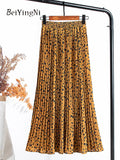 yipinpay Women Vintage New Fashion Skirt Elastic High Waist Pleated Leisure Retro Skirt Female Streetwear Luxury Faldas Clothes