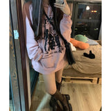 yipinpay Sweatshirt Women Hooded Letter Print Fashion Hip Hop Oversized Leisure Vintage Lazy Wind Winter Long Sleeves Tops Pullover