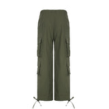 Yipinpay Drawstring Cargo Style Parachute Pants Basic Pockets Baggy Trousers Women Sporty Y2K Teachwear Sweatpants