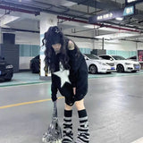 Yipinpay The Shoulder Vintage Black Star Sweater Women Loose Sexy Knitted Tops Jumper Y2k