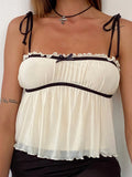 Yipinpay Women Y2K Vintage Camisole Sleeveless Tops Tie-up Straps Flower/Bow Pleated Summer Ruffled Fairycore Vest Party Club