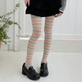 Yipinpay Women's Y2K Vintage Striped Tights Rainbow Colorful Elastic Stockings Pantyhose Slim Fit Tights Leggings