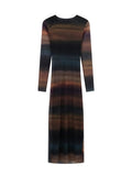 Yipinpay Print Tulle Long Dress Women Mesh Bodycon Dresses For Women Ruched Long Sleeve Midi Autumn Winter Woman Dress Party Dresses